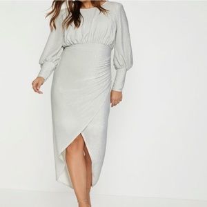 Eloquii Plus Size White Glitter Hi-Lo Maxi Dress – Long Sleeve Formal